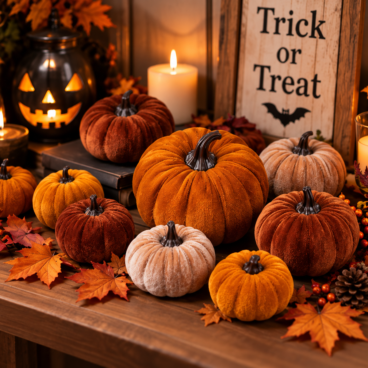 Velvet Pumpkin Collection – Halloween Decor Set