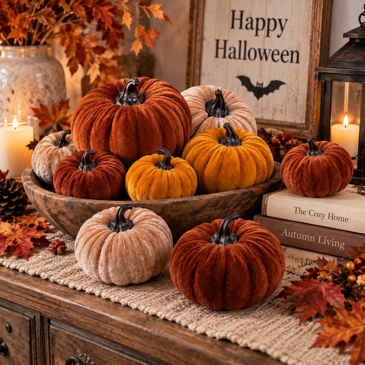 Velvet Pumpkin Collection – Halloween Decor Set