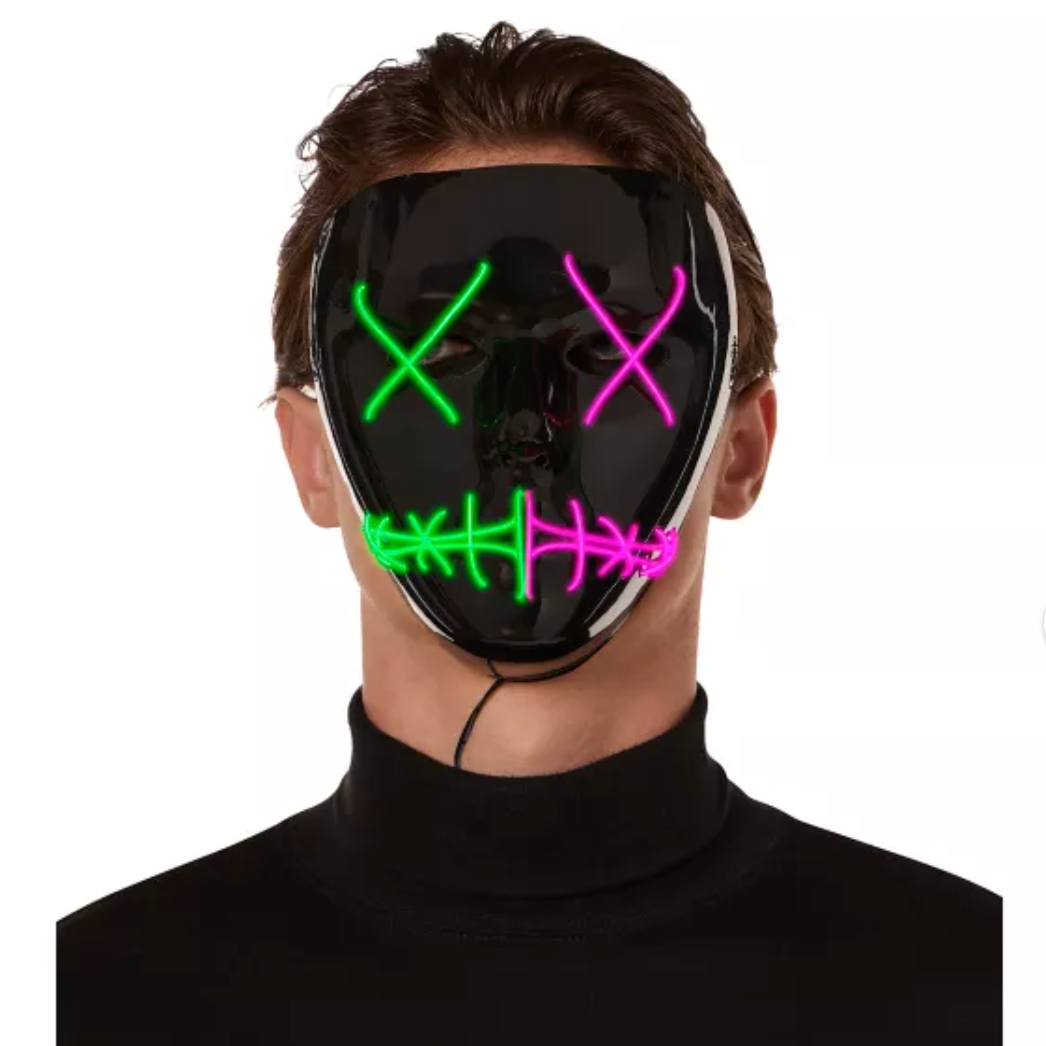 Light-Up El Wire Green and Pink Stitched Half Mask